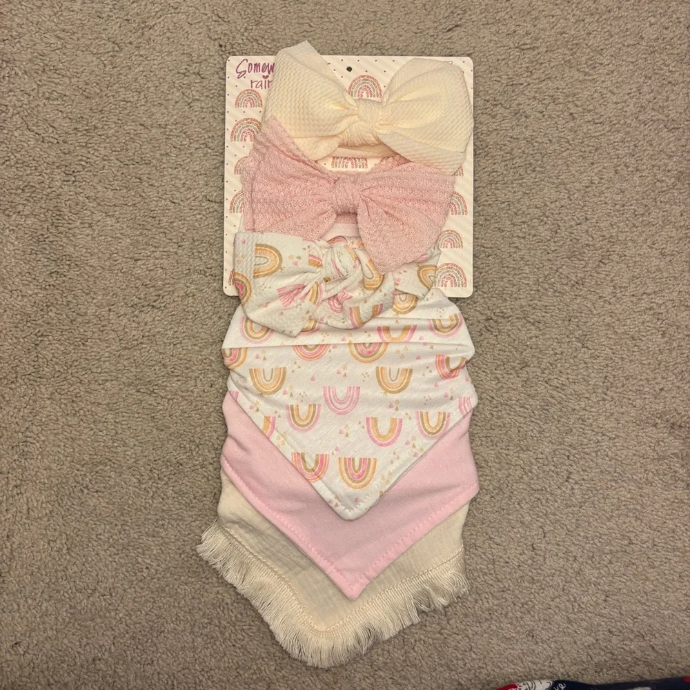 Baby Girl Bandana Bib and Bow Headband Set